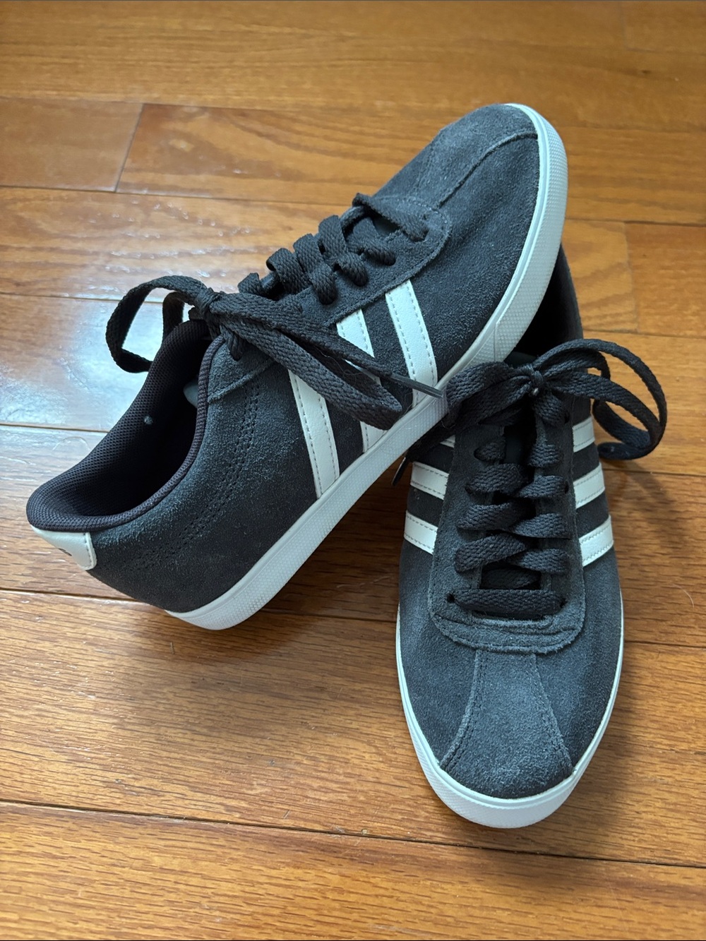 Adidas Gray Suede Low-Top Sneakers with White Stripes